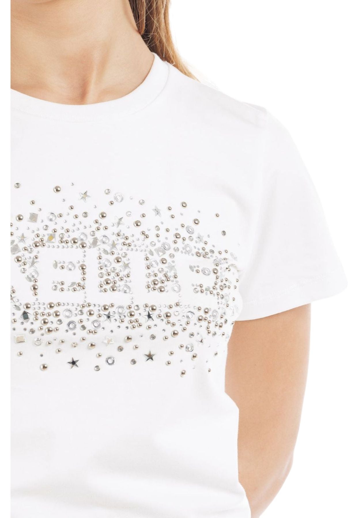 T-Shirt Manica Corta Donna Gaelle In Bielastico Con Personalizzazione In Strass GAABW00702