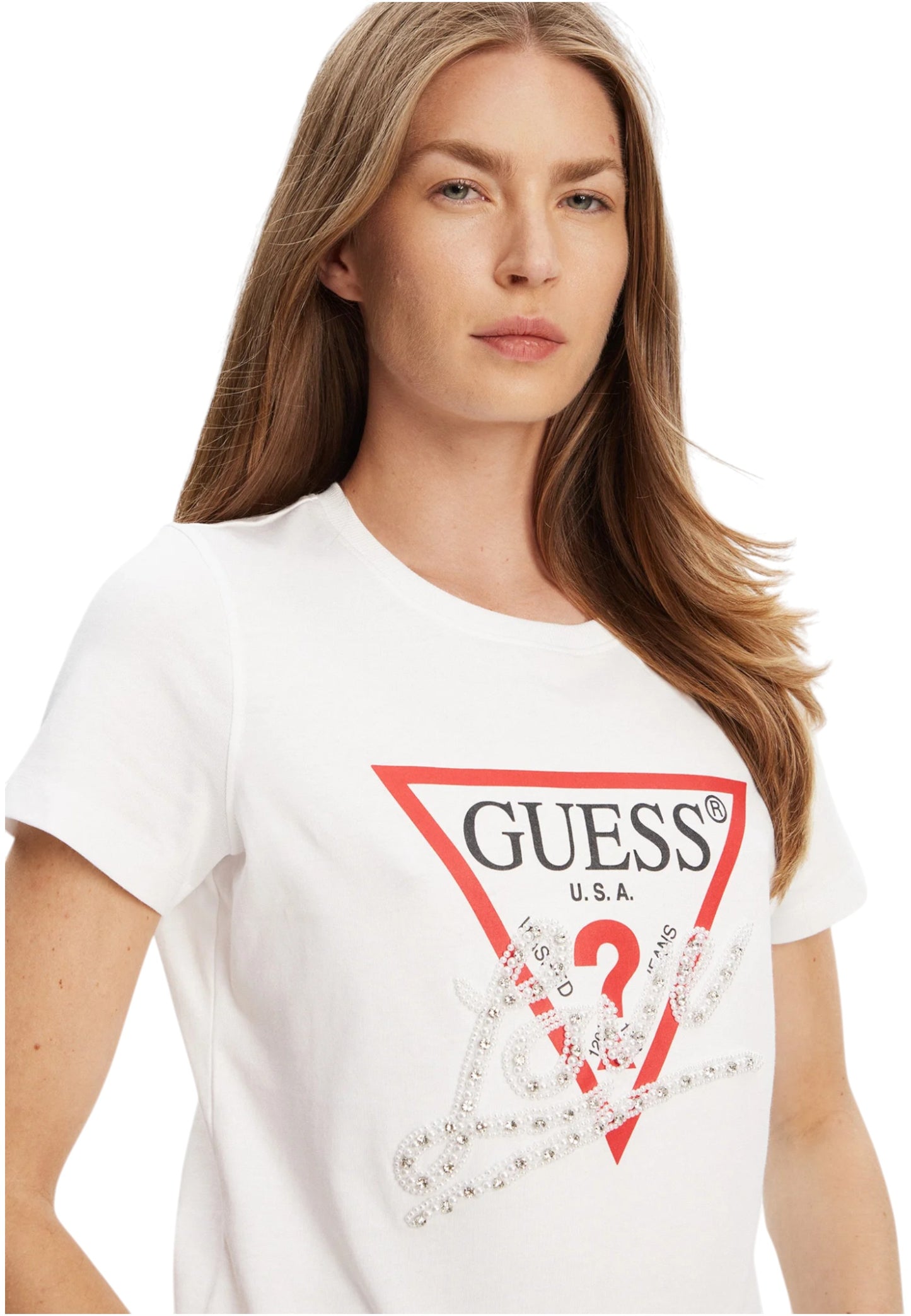 T-Shirt Manica Corta Donna Guess Pearls Love Triangle W5YI40I3Z14