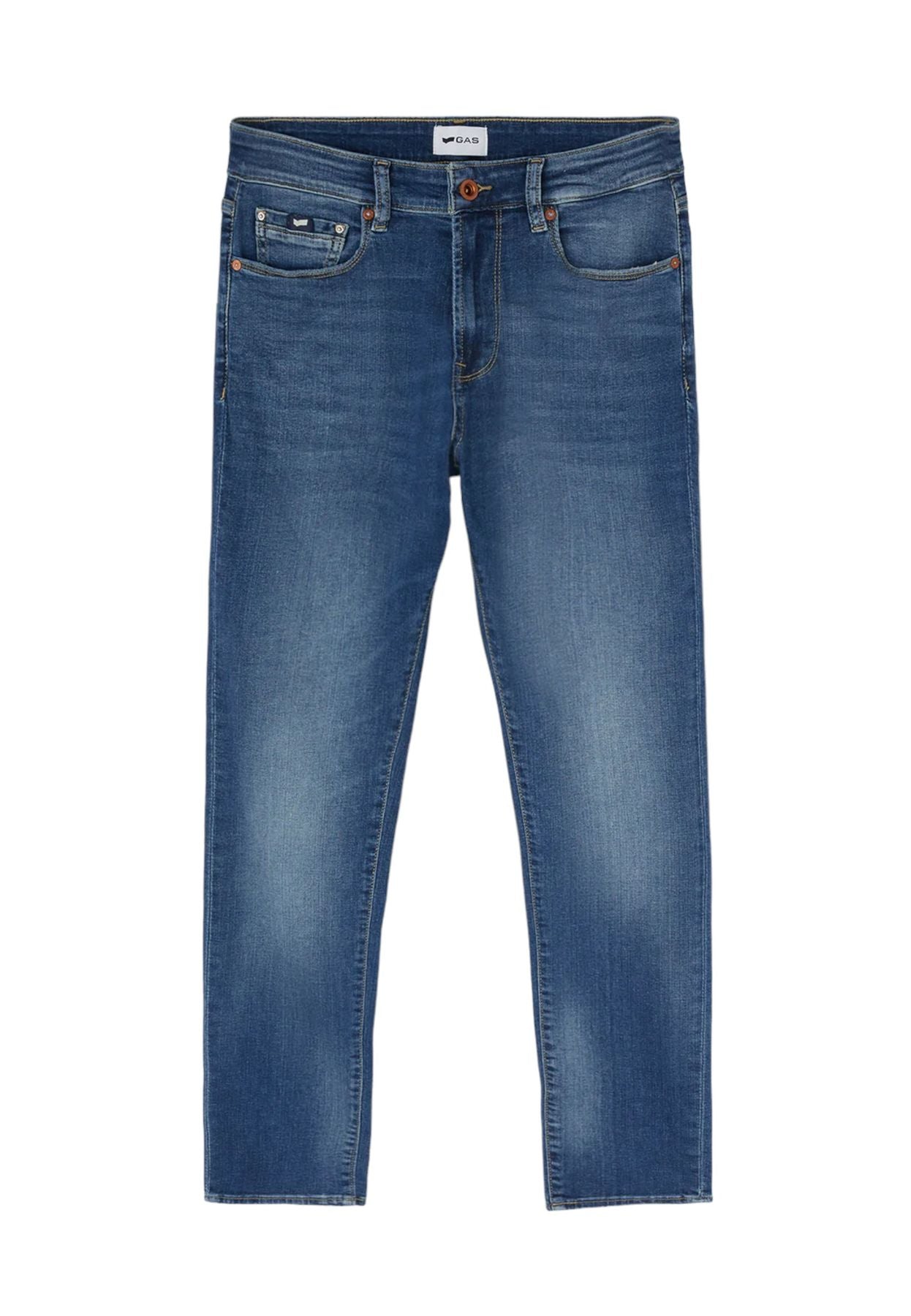 Jeans Uomo Gas Skinny Fit Blue Denim Str 10 1/2 Oz Sax Zip Rev 351450030789