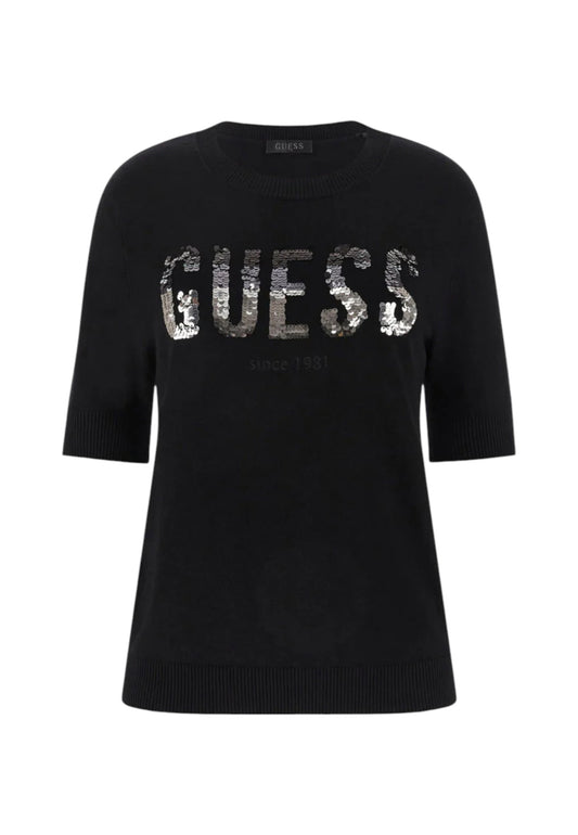 Maglione A Girocollo Donna Guess Manica Corta Layla Boxy Logo W5YR25Z2NQ2