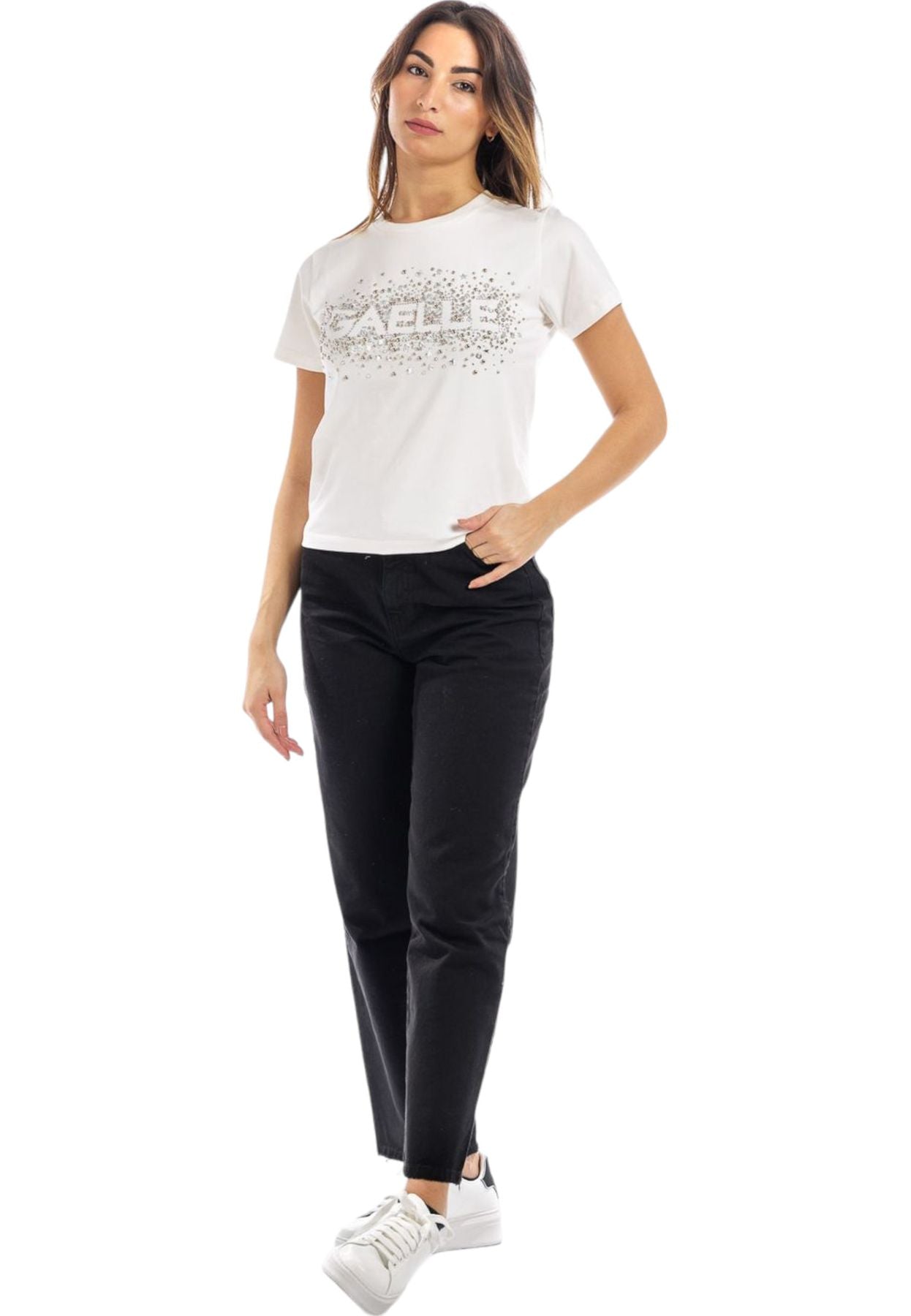 T-Shirt Manica Corta Donna Gaelle In Bielastico Con Personalizzazione In Strass GAABW00702