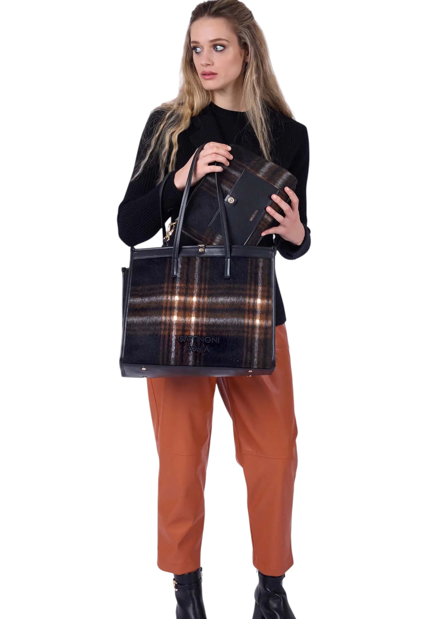 Borsa A Spalla Donna Gattinoni Large Shopping Fernanda Check BINF08686WZC