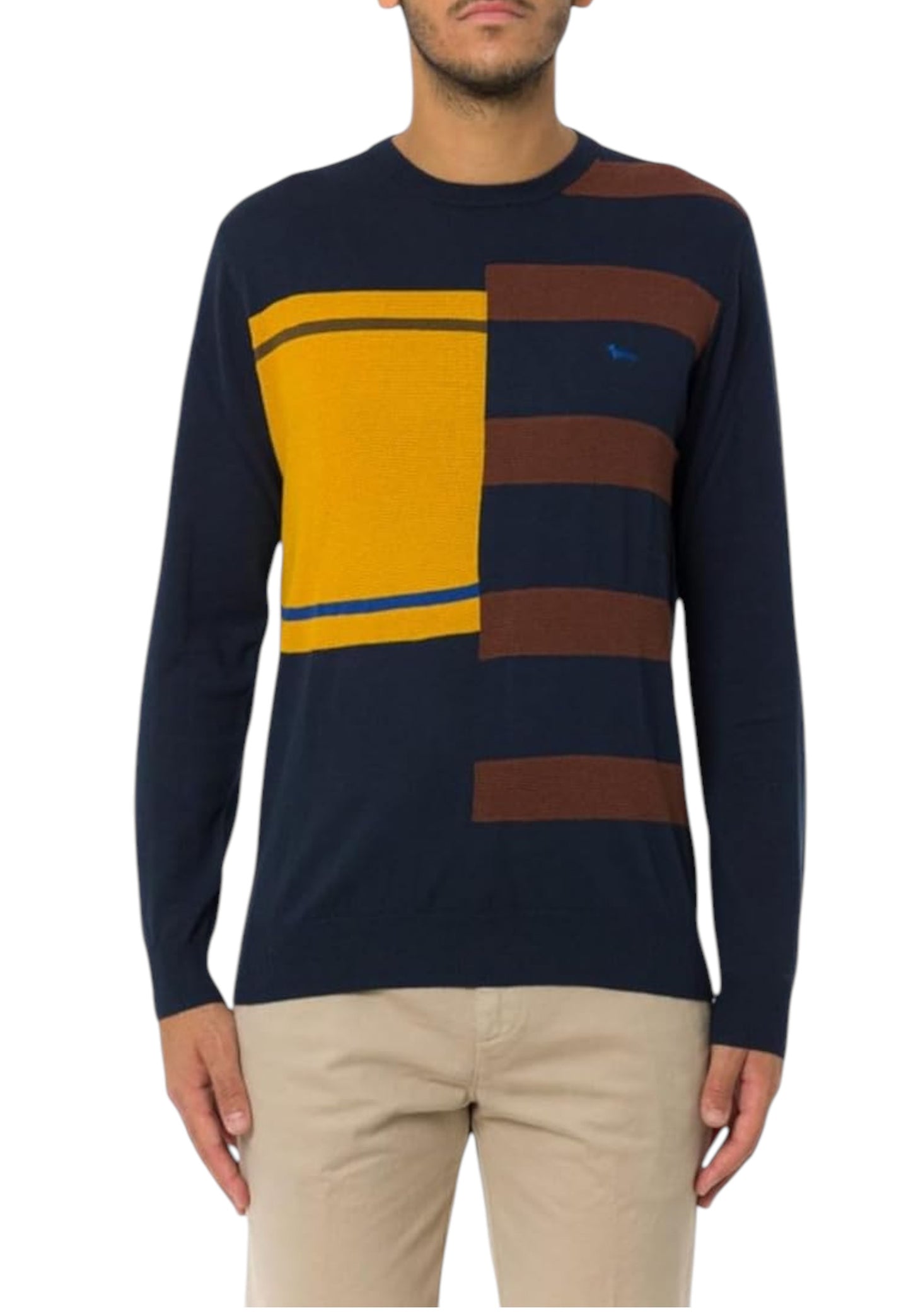 Maglione A Girocollo Uomo Harmont & Blaine Color Block Righe Spezzate HRP821030788