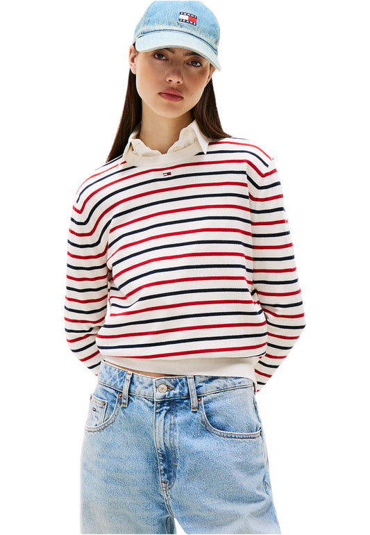 Maglione A Girocollo Donna Tommy Jeans Tjw Essential Stripe DW0DW20159