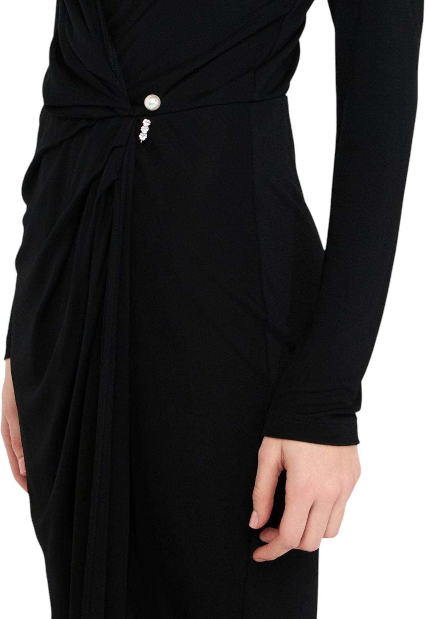 Vestito Midi Donna Liu Jo Drappeggiato Con Dettaglio Gioiello Con Perla CF5365J4958