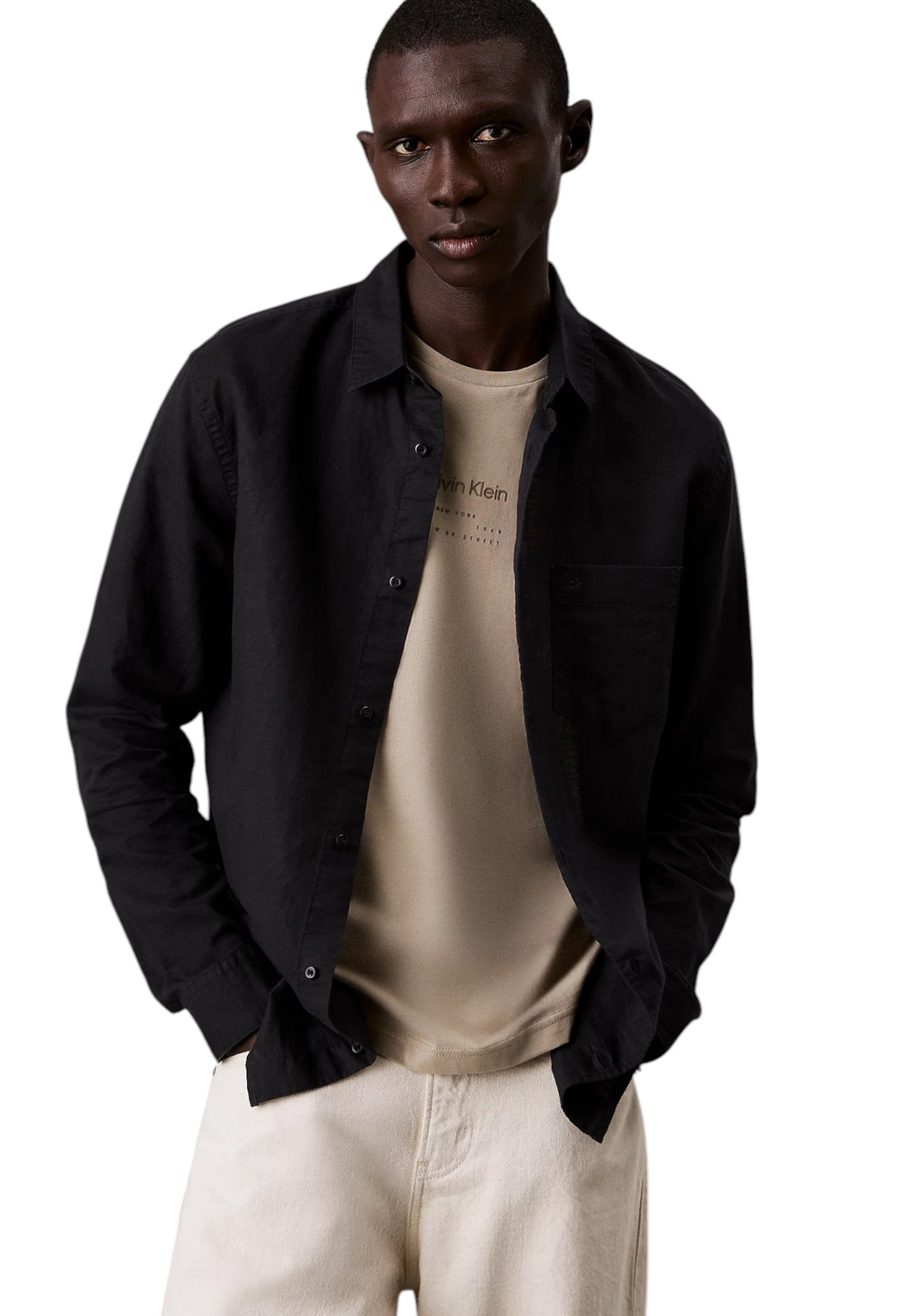 Camicia Manica lunga Uomo Calvin klein  Linen Cotton Regular