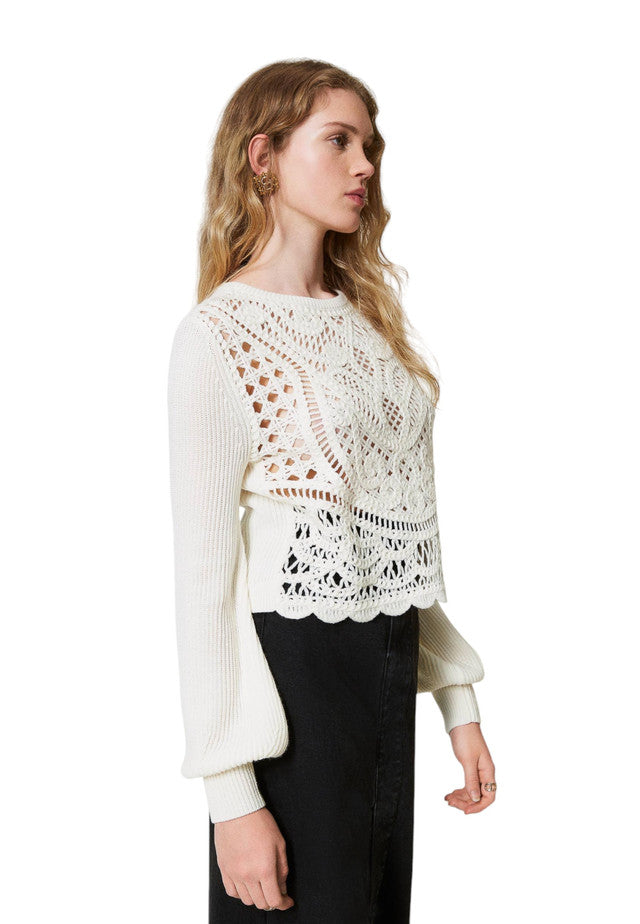 Maglione A Girocollo Donna Twinset In Maglia E Telaio Crochet 242TP3471