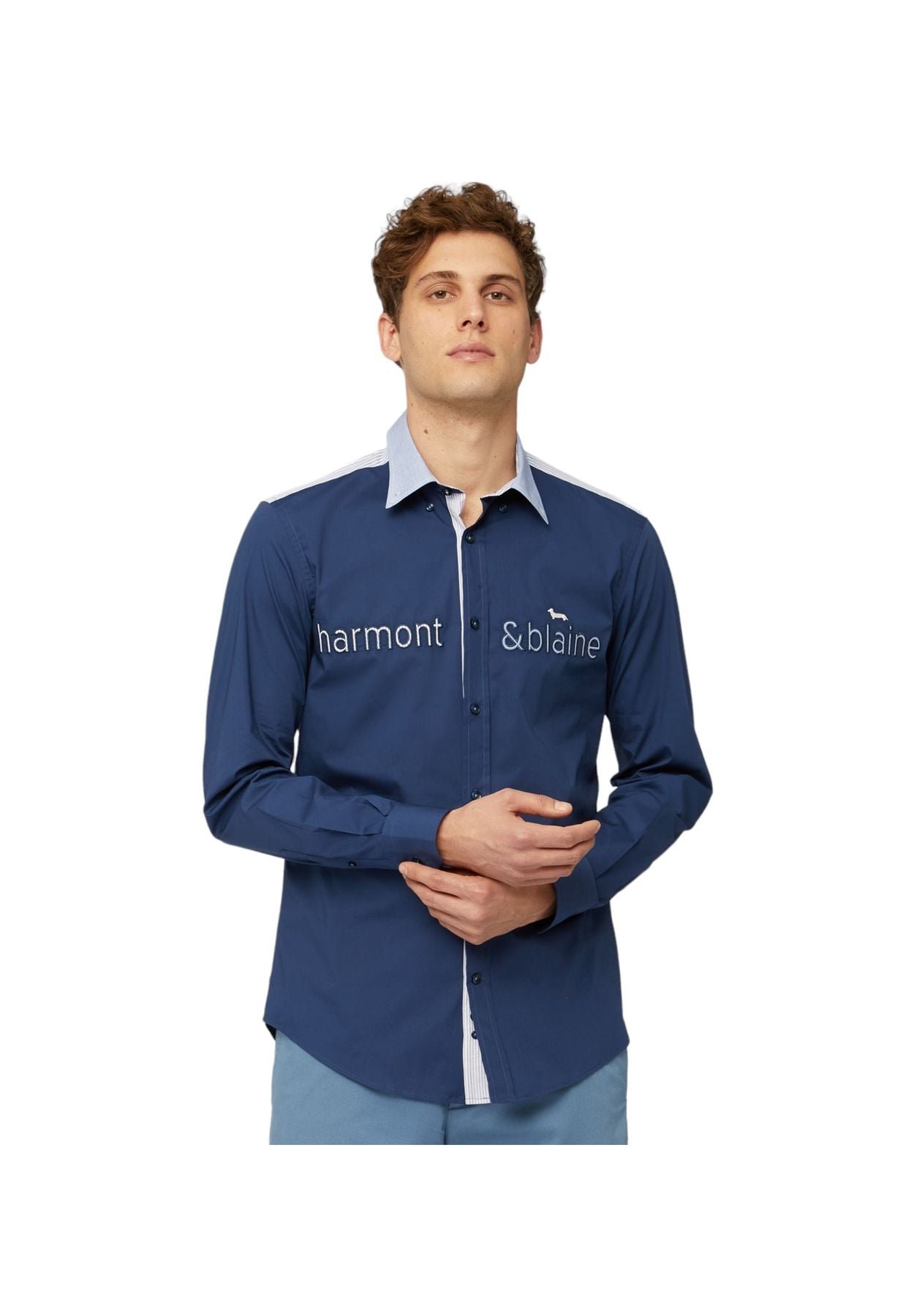 Camicia Manica lunga Uomo Harmont & Blaine Stretch Con Lettering Applicato CNL998012523M
