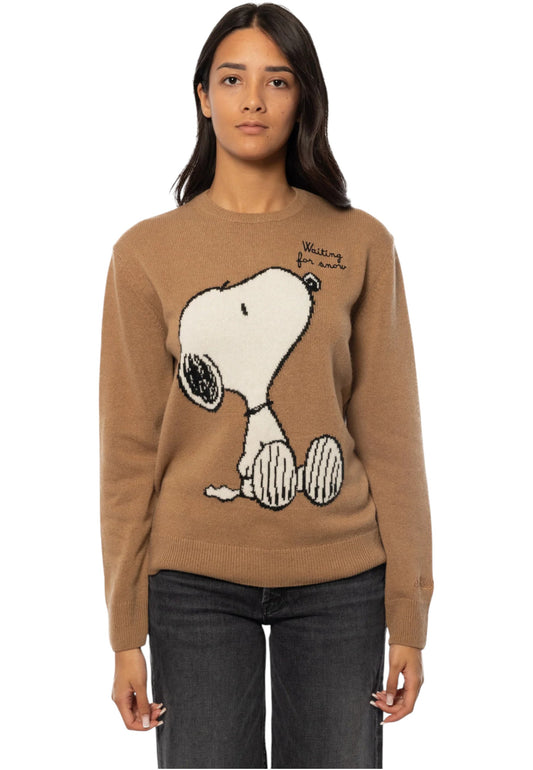 Maglione A Girocollo Donna Mc2 Saint Barth Snoopy Waiting Snow Emb New Queen QUE0010