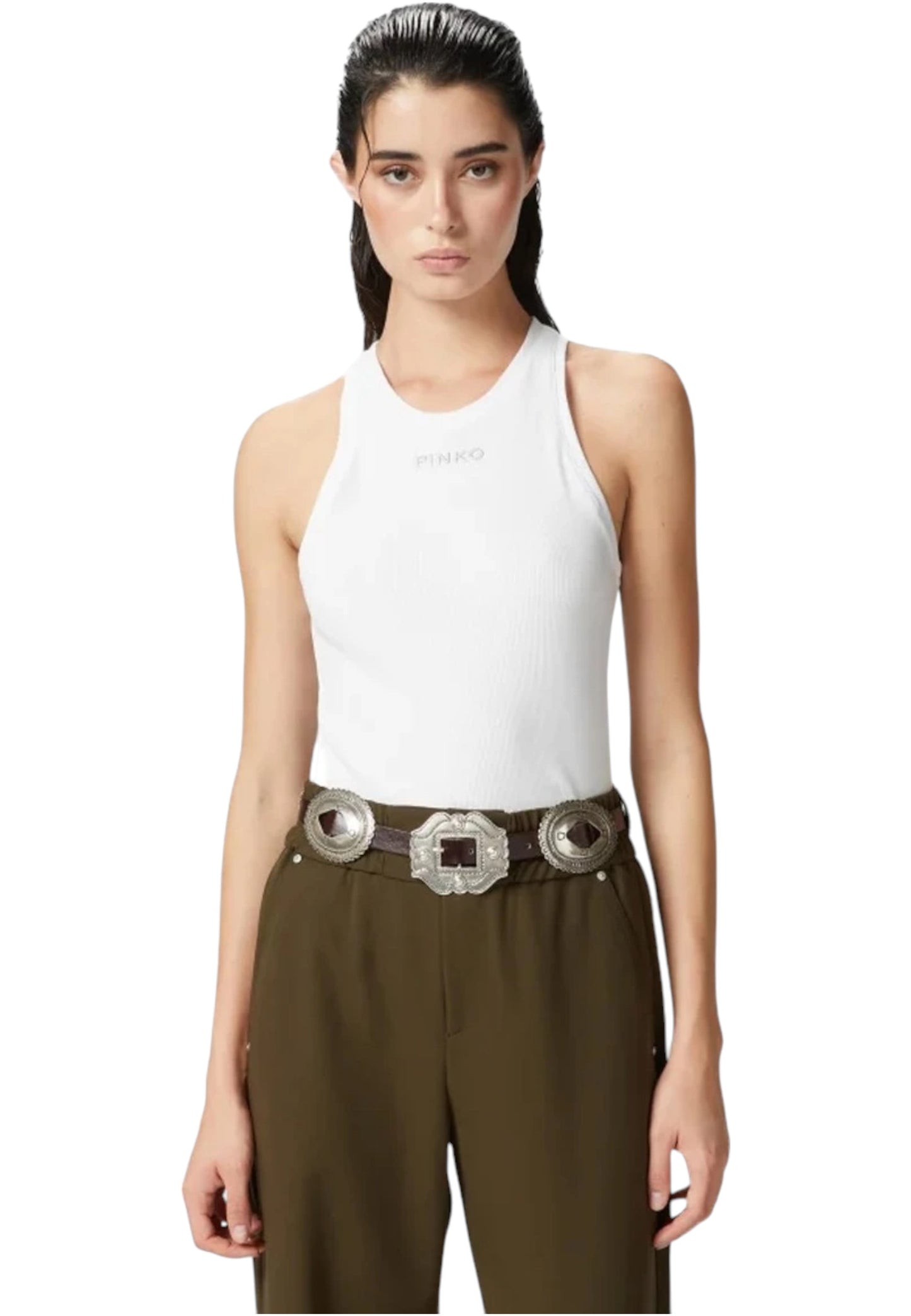 Canotta Donna Pinko A Costine Con Logo Distinto