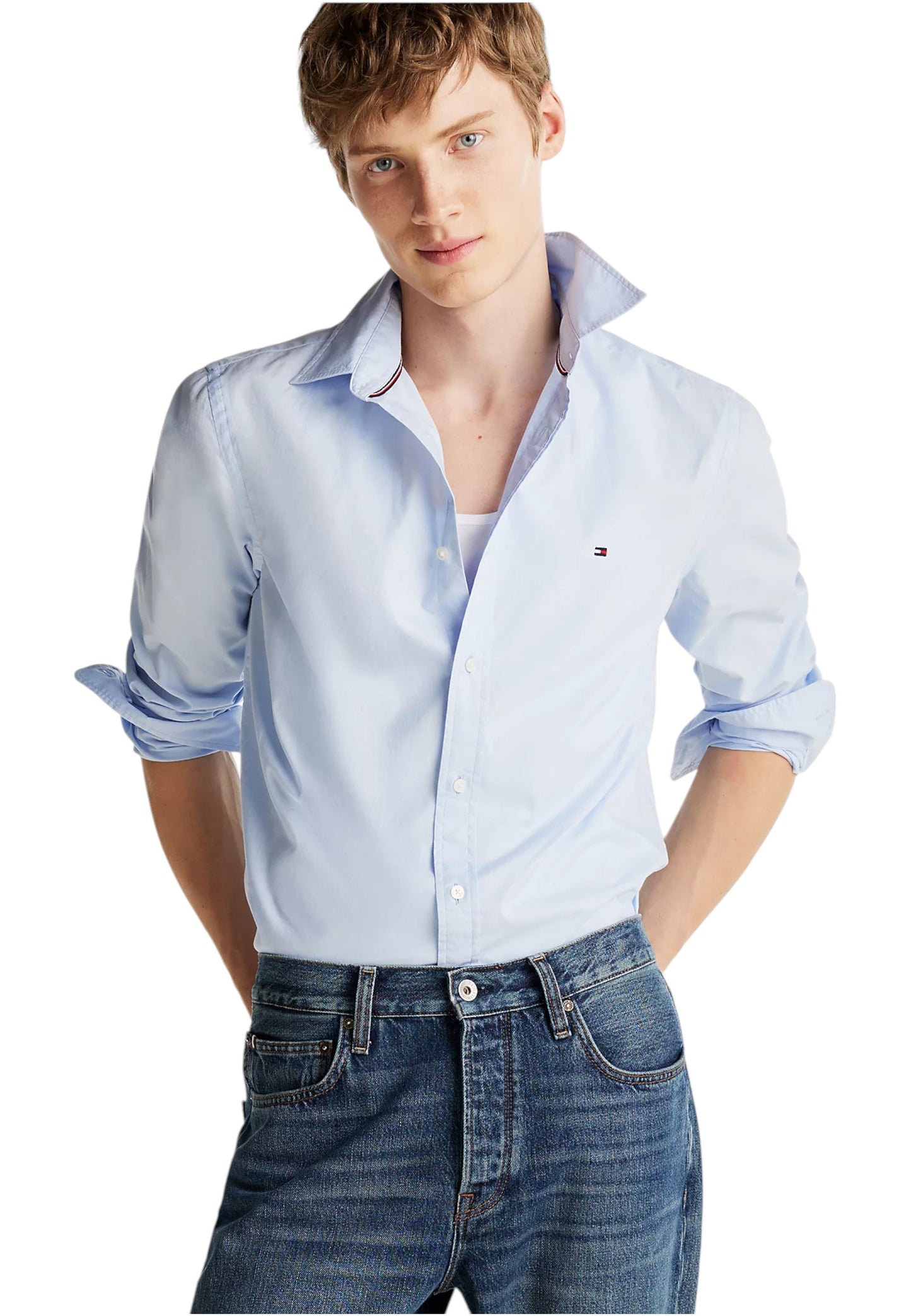 Camicia Manica lunga Uomo Tommy Hilfiger  Flex Poplin Kent Col
