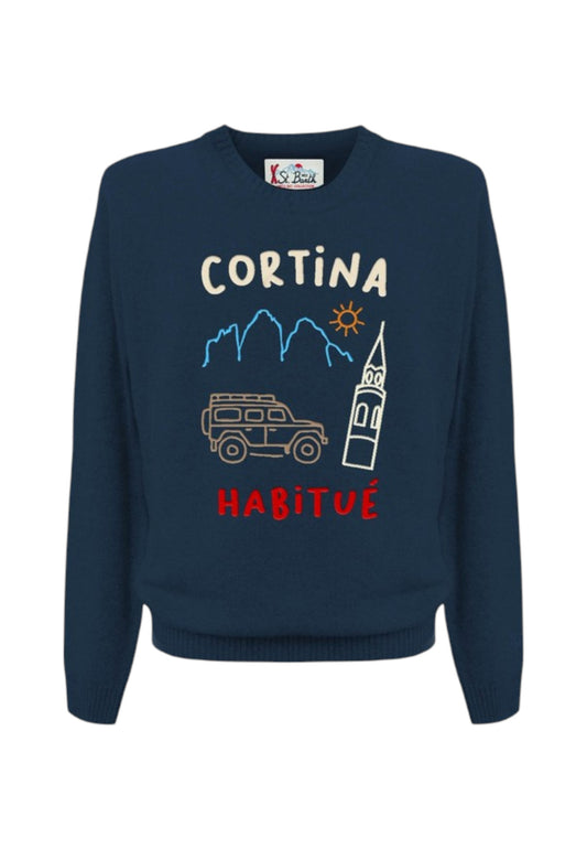 Maglione A Girocollo Uomo Mc2 Saint Barth Cortina Draw Emb Heron HER0001