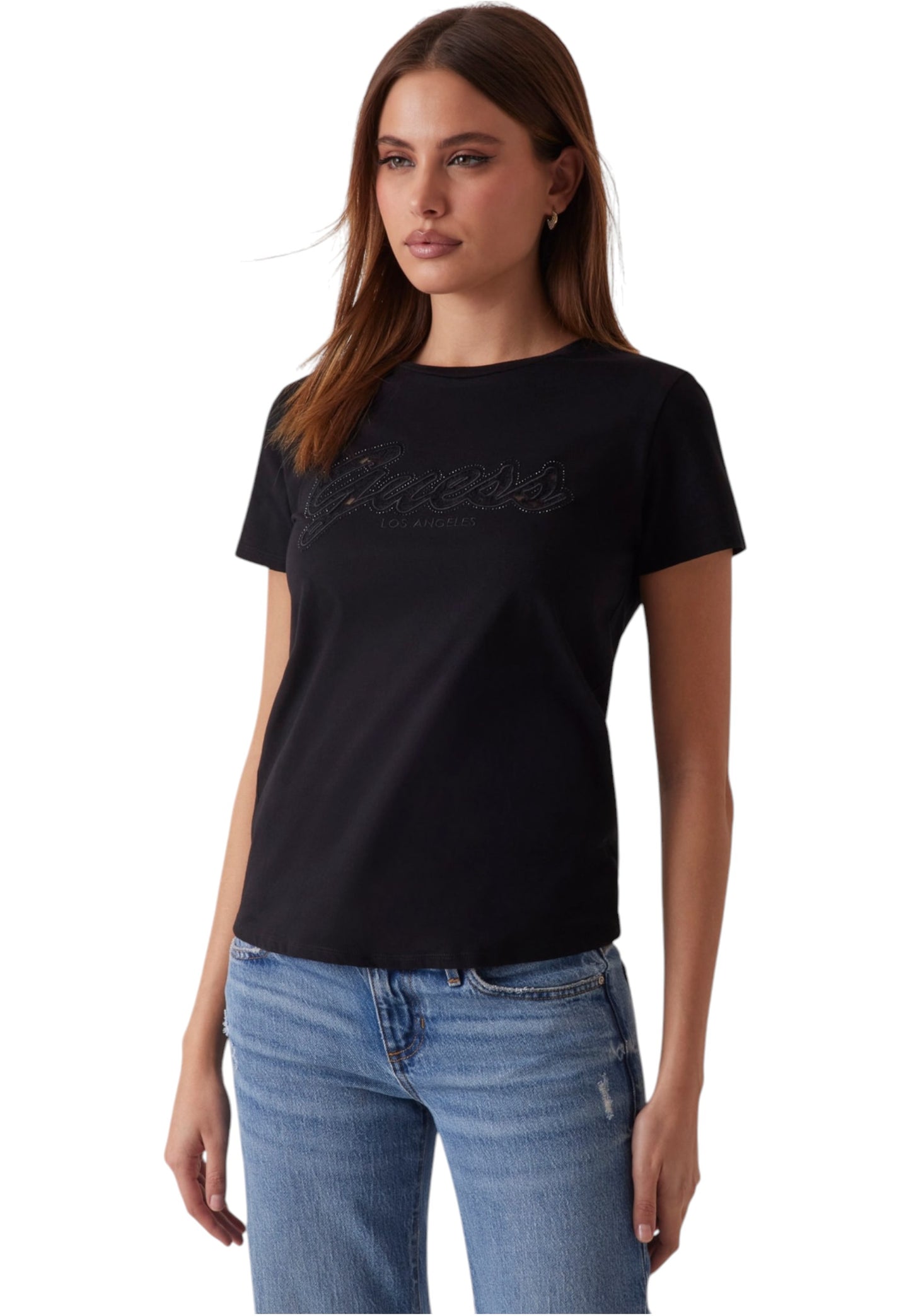 T-Shirt Manica Corta Donna Guess Script Lace Logo Easy