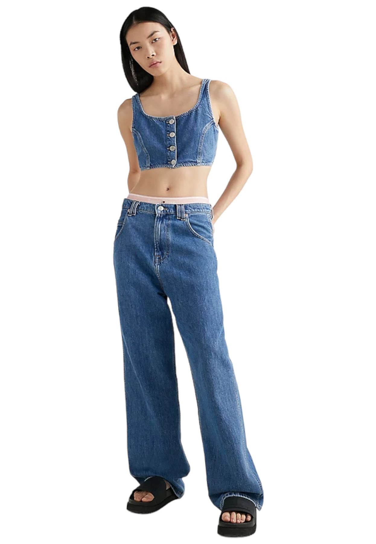 Top Senza Maniche Donna Tommy Jeans In Jeans Cropped Top Bf Bg5031 DW0DW15646