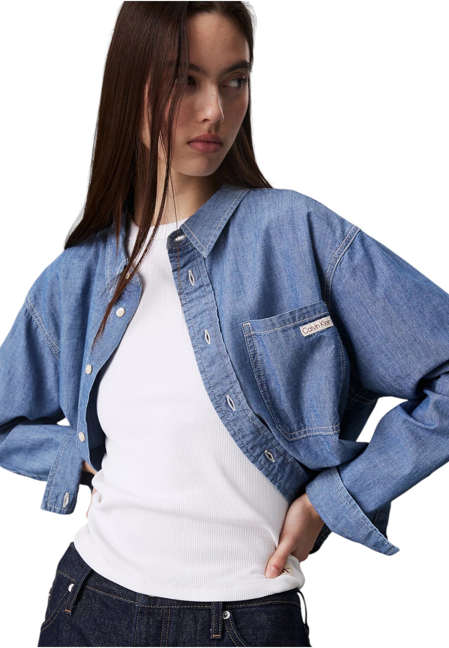 Camicia Manica lunga Donna Calvin klein Jeans In Jeans Cropped Dad Denim
