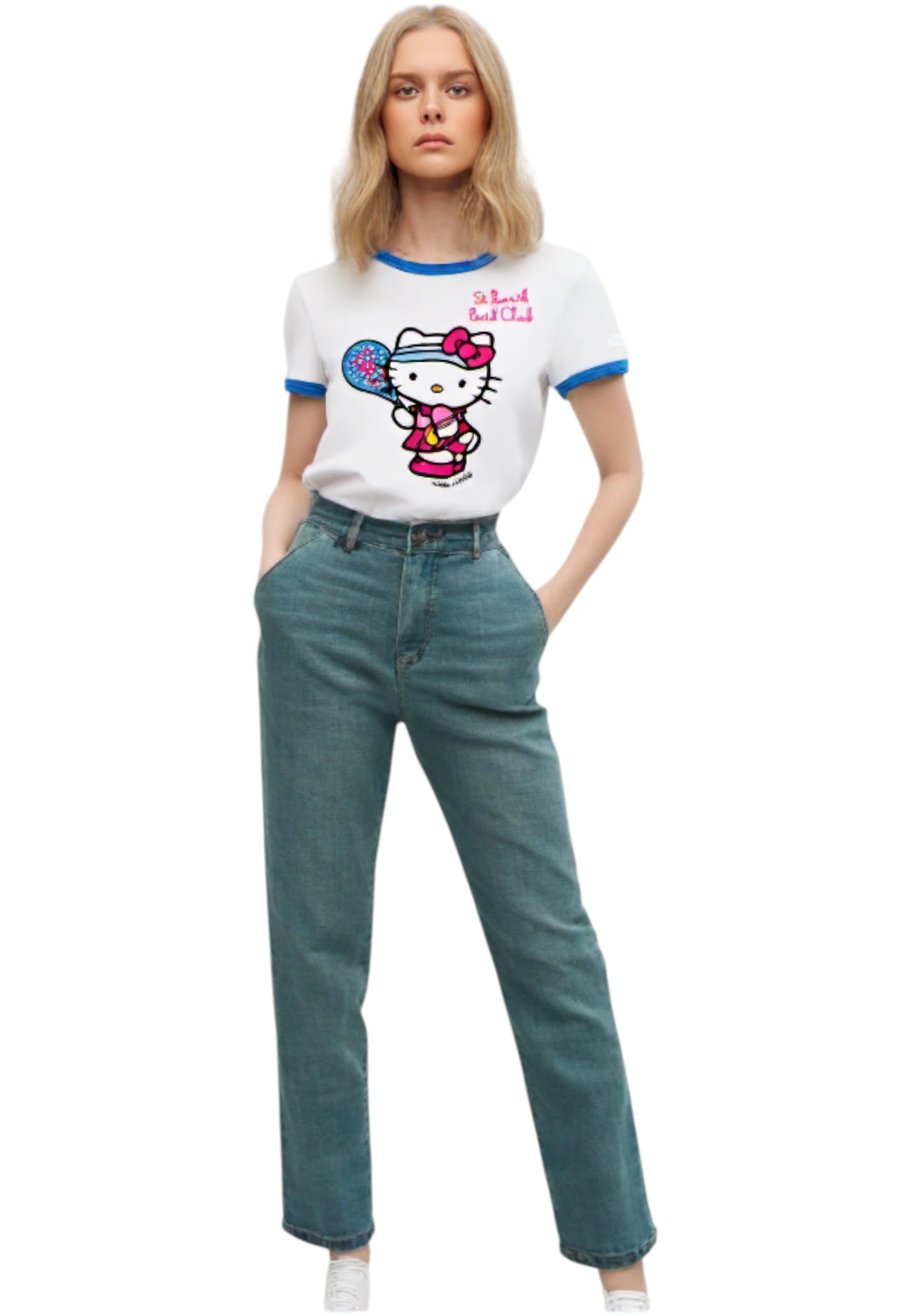 T-Shirt Manica Corta Donna Mc2 Saint Barth Con Cordino Hello Kitty Padel Club Embroidery Emilie String EMI0003