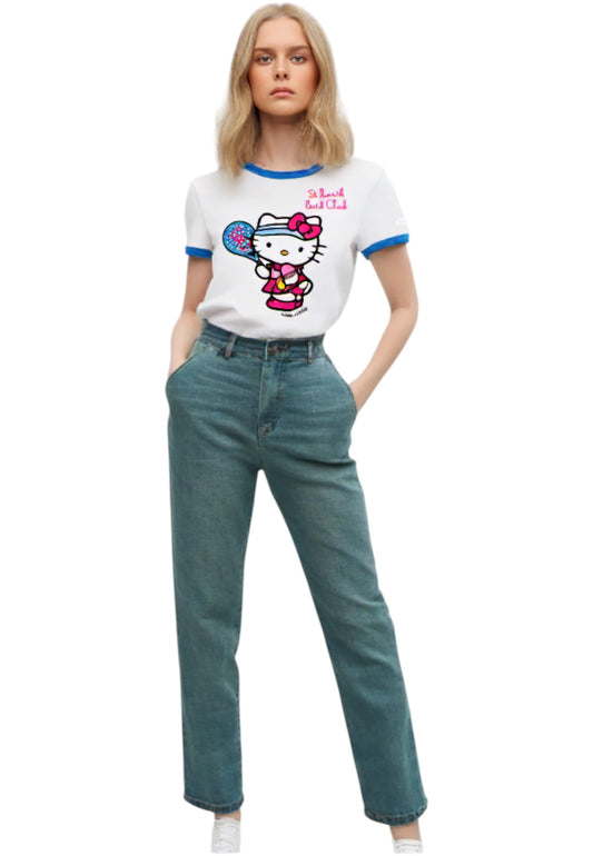 T-Shirt Manica Corta Donna Mc2 Saint Barth Con Cordino Hello Kitty Padel Club Embroidery Emilie String EMI0003