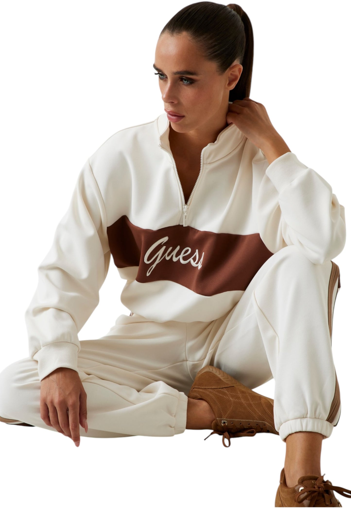 Felpa Collo Alto Donna Guess Mezza zip Fabia V5BQ00KCX22