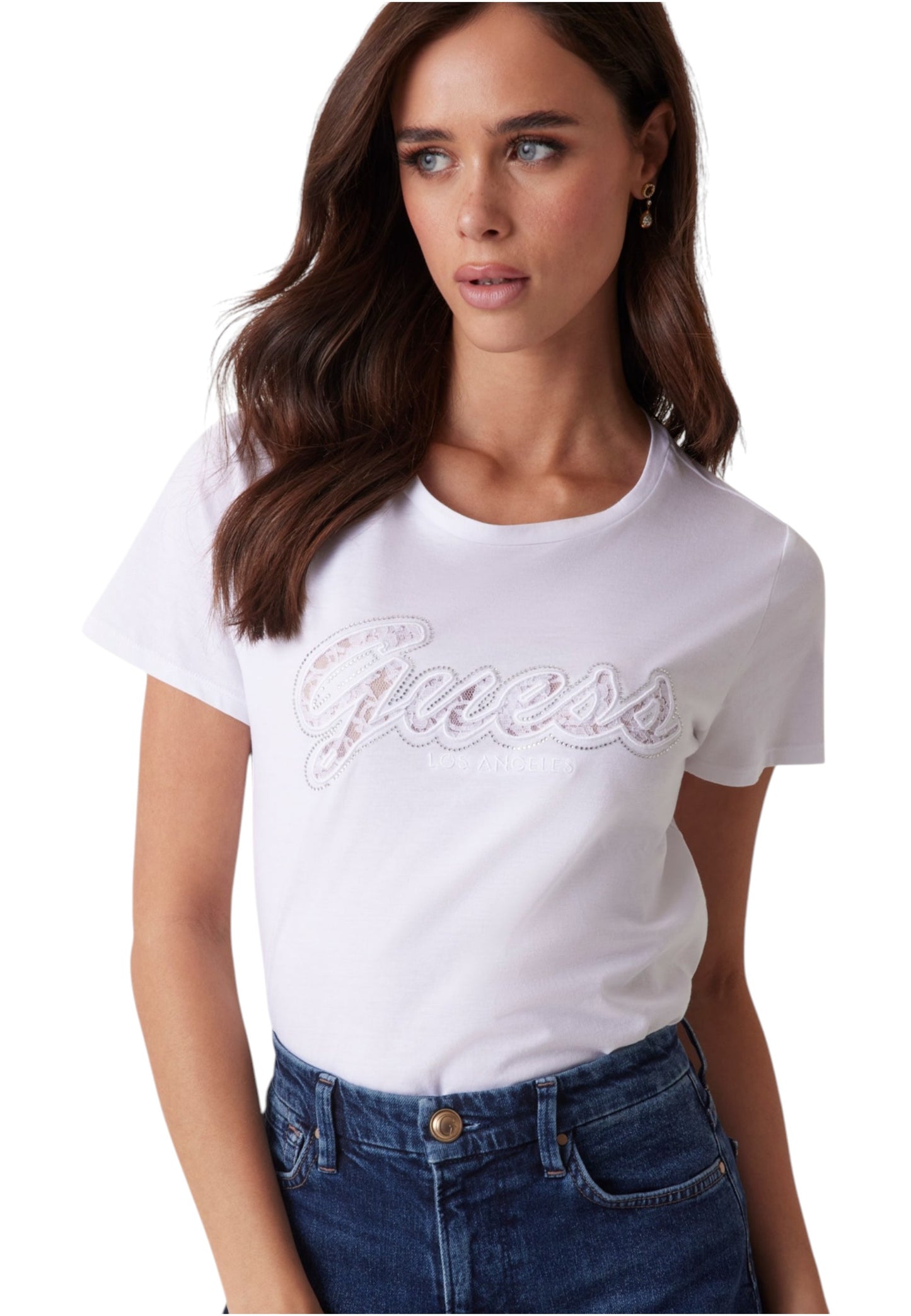 T-Shirt Manica Corta Donna Guess Script Lace Logo Easy