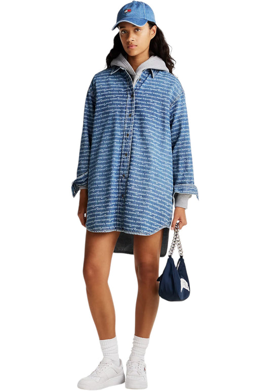 Vestito Corto Donna Tommy Jeans Chemiser In Jeans Relaxed