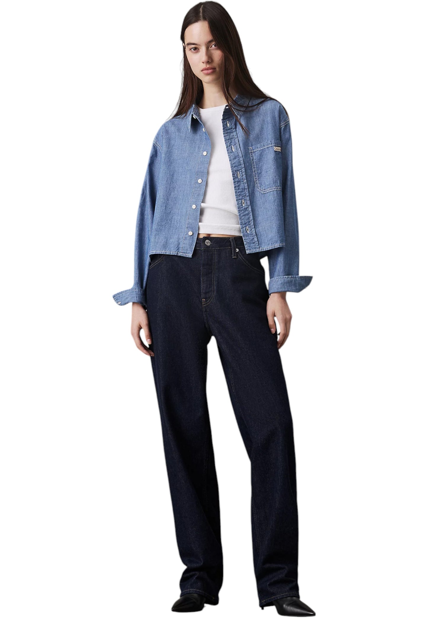 Camicia Manica lunga Donna Calvin klein Jeans In Jeans Cropped Dad Denim