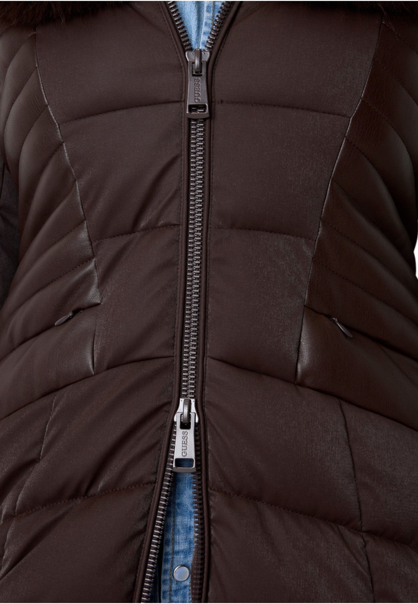 Piumino Lungo Donna Guess Con Cappuccio In Eco Pelliccia New Oxana W4BL61WGLZ0