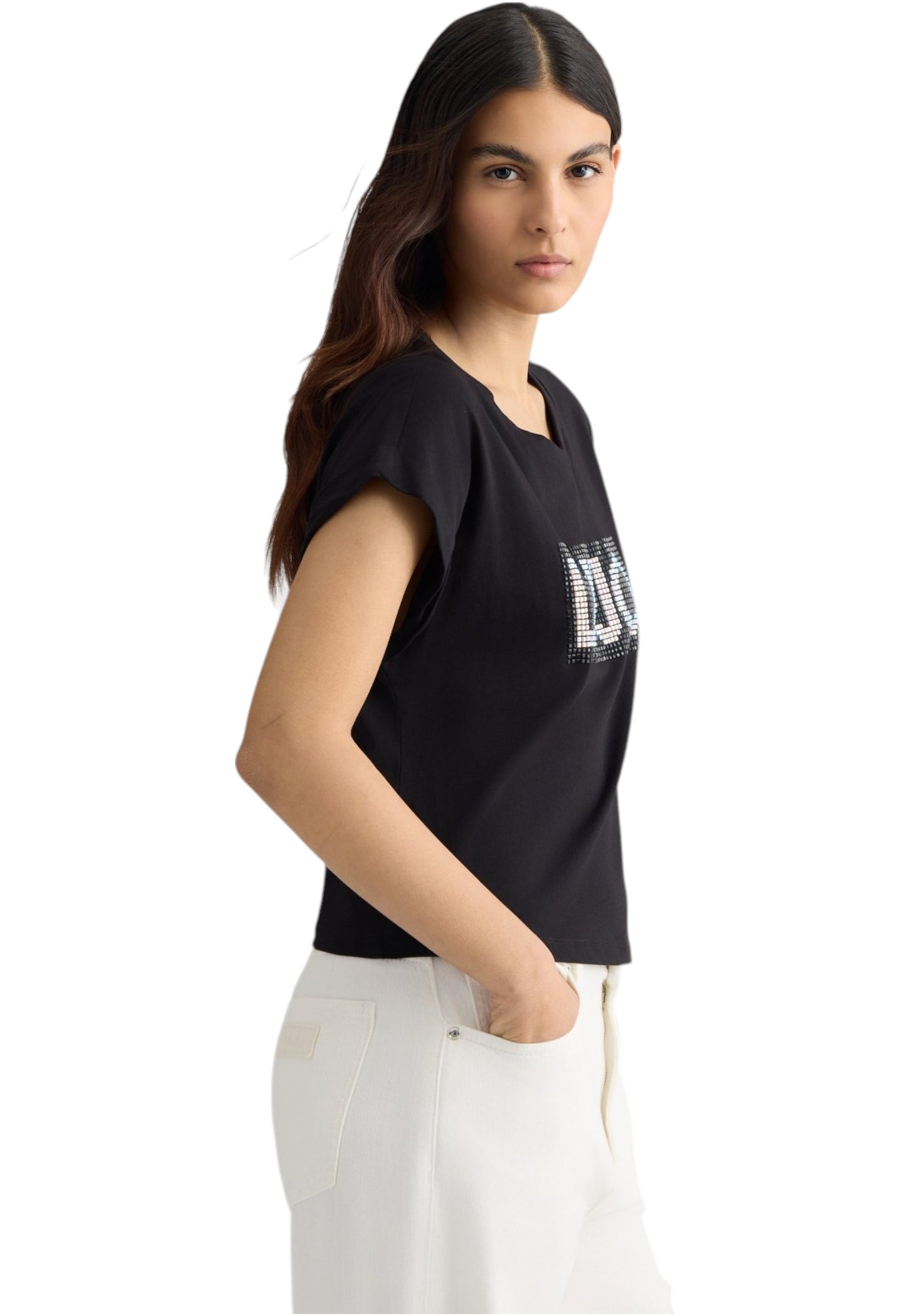 T-Shirt Senza Maniche Donna Liu Jo Strass Bicolor