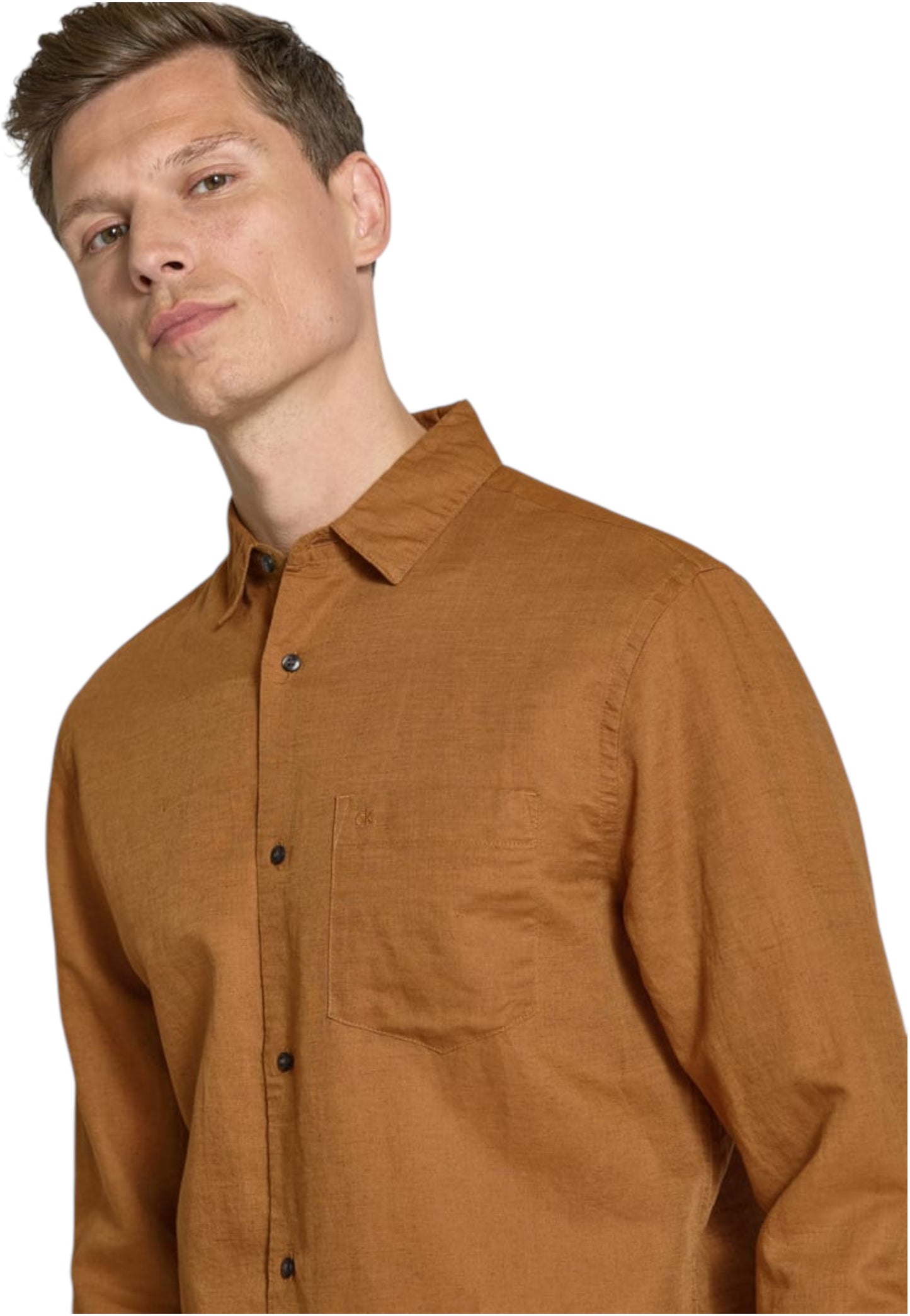 Camicia Manica lunga Uomo Calvin klein  Linen Cotton Regular