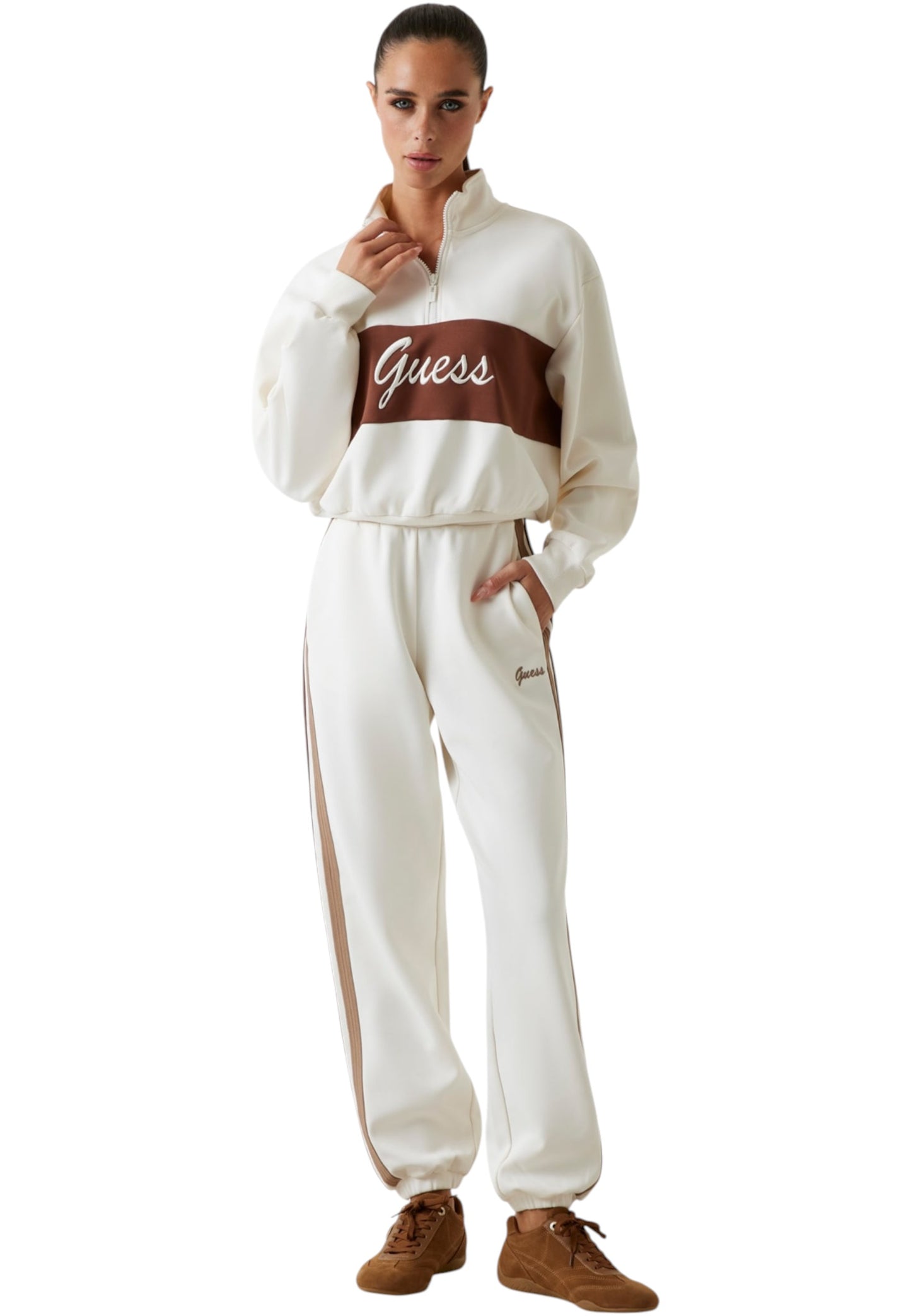 Felpa Collo Alto Donna Guess Mezza zip Fabia V5BQ00KCX22