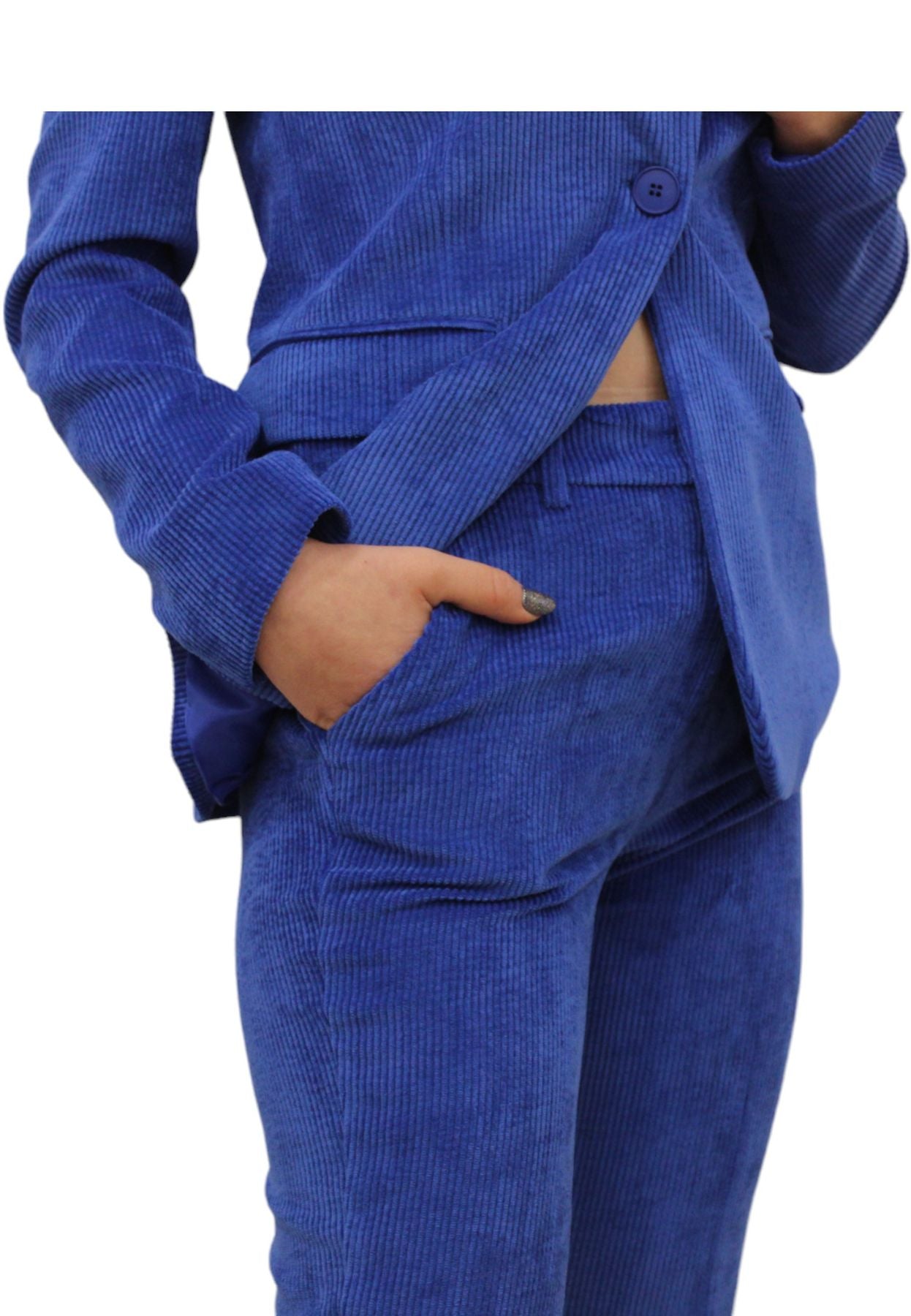 Abito Completo Donna White Wise Tailleur Monopetto In Velluto A Coste WW18417