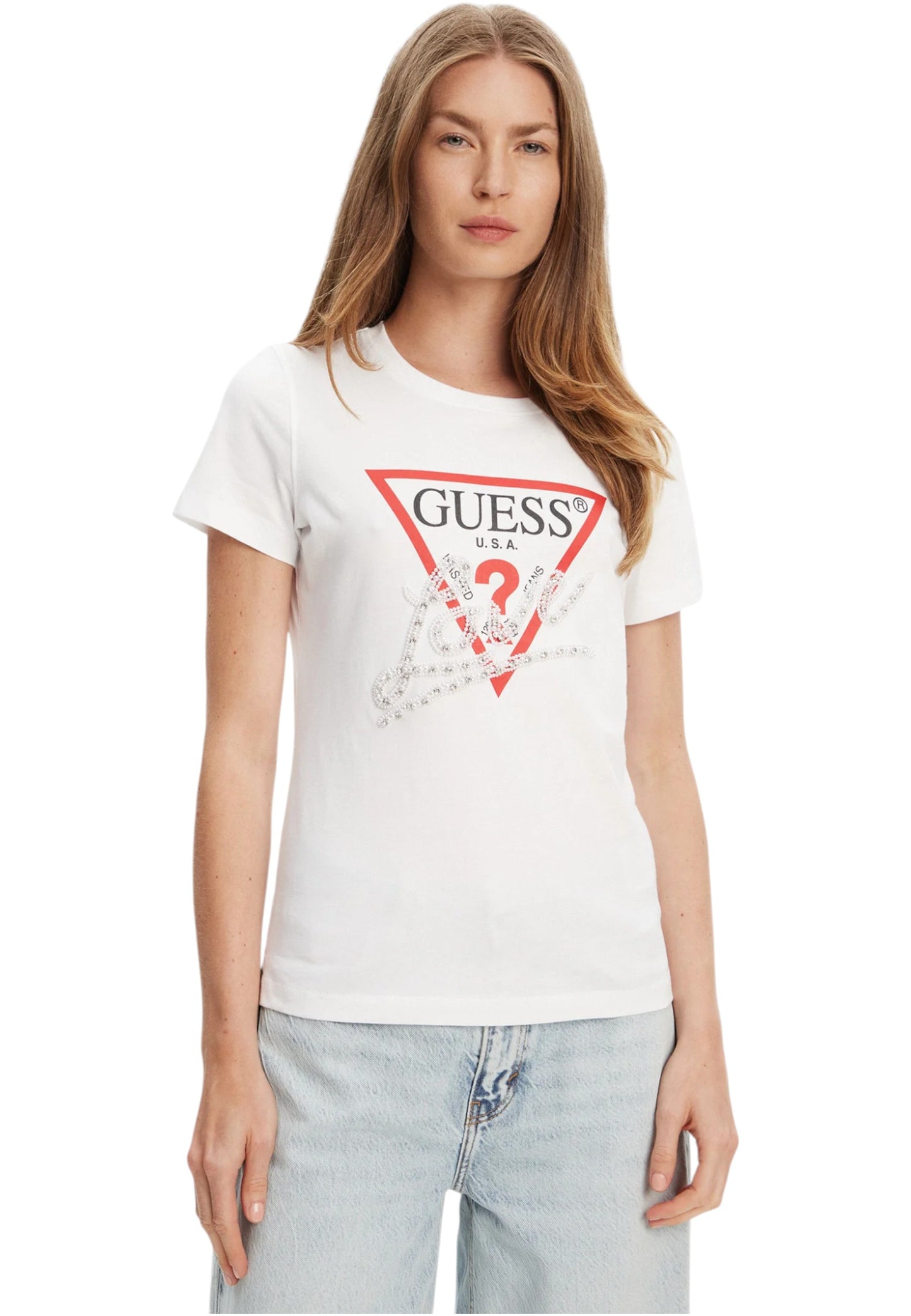 T-Shirt Manica Corta Donna Guess Pearls Love Triangle W5YI40I3Z14