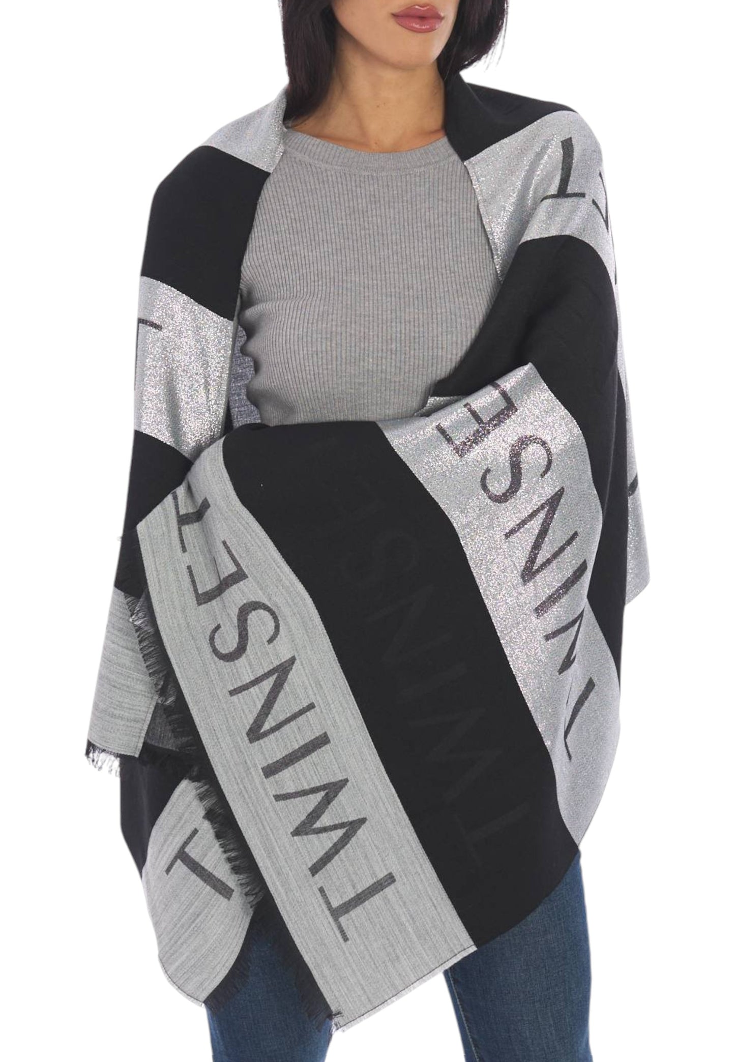 Sciarpa Donna Twinset Tessuto Lurex Con Logo E Bande 242TO503A