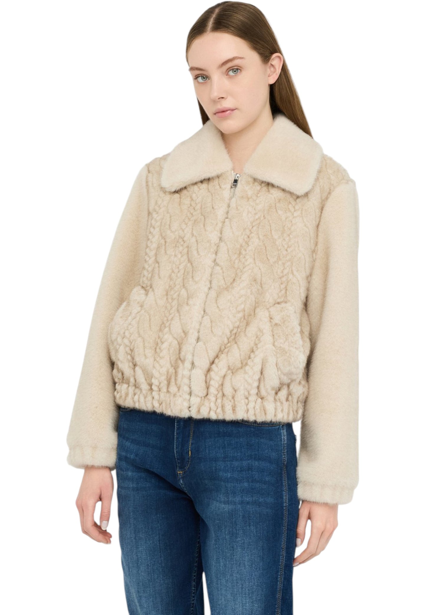 Giacca Bomber Donna Liu Jo In Teddy Con Trecce MF5094E1044