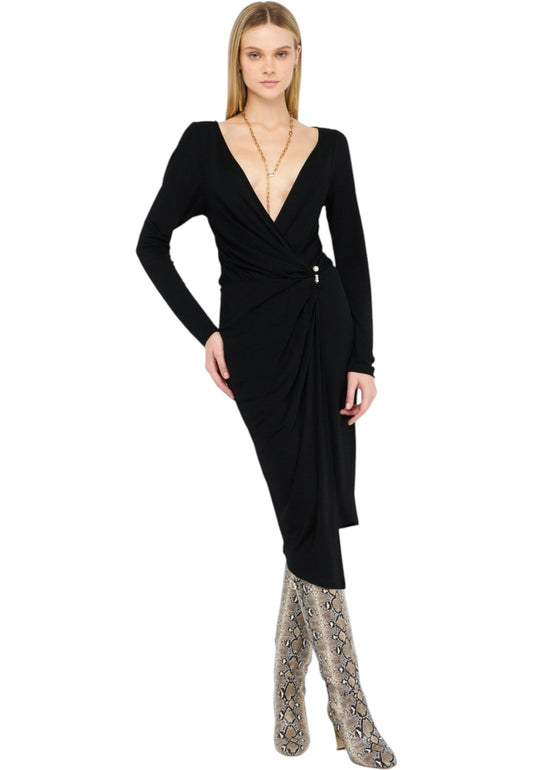 Vestito Midi Donna Liu Jo Drappeggiato Con Dettaglio Gioiello Con Perla  CF5365J4958