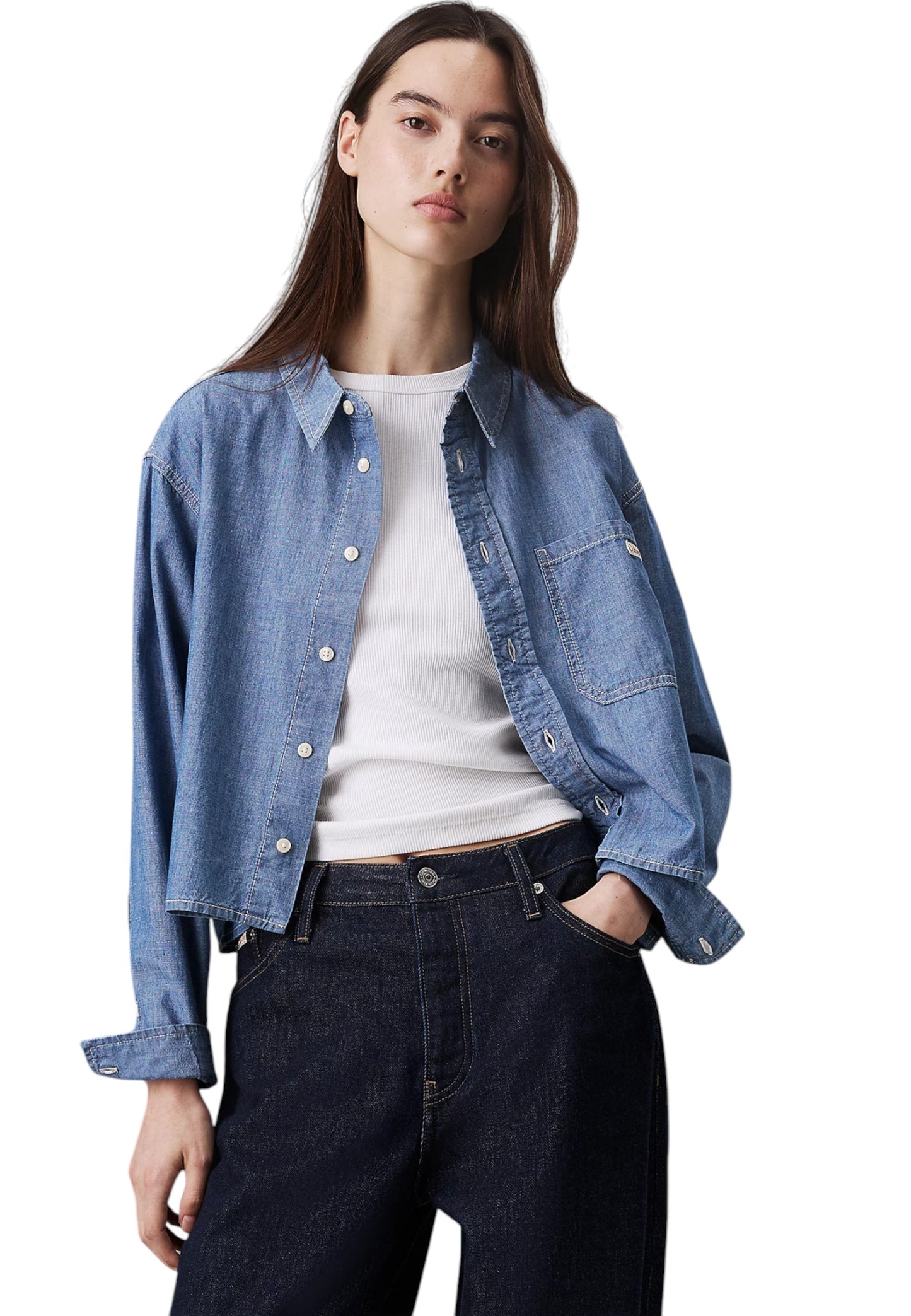 Camicia Manica lunga Donna Calvin klein Jeans In Jeans Cropped Dad Denim