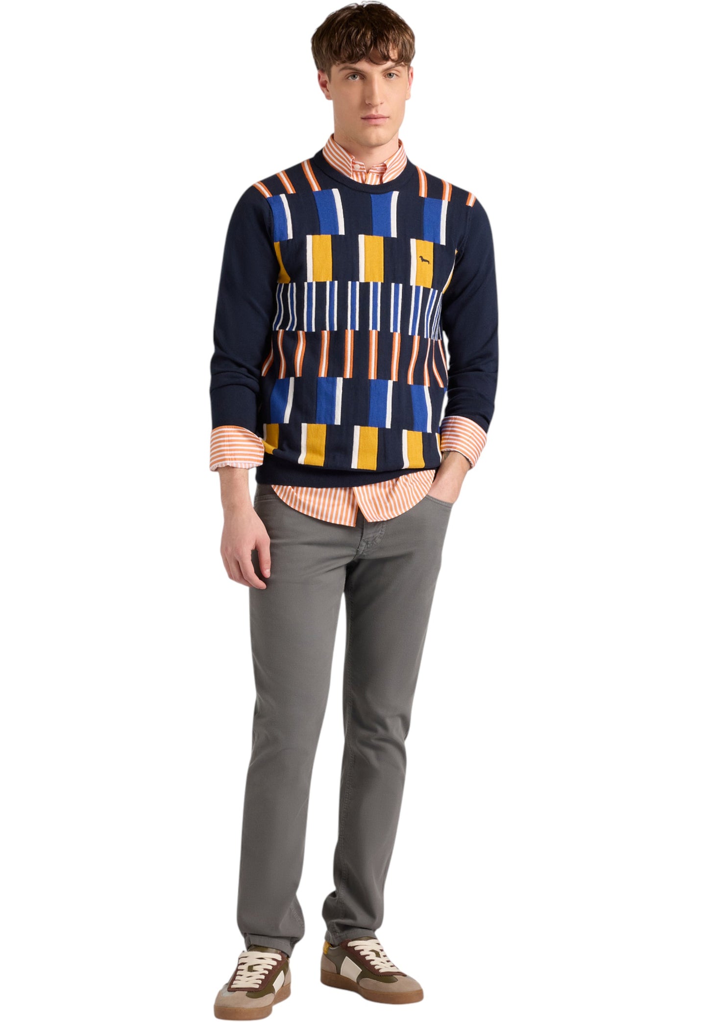 Maglione A Girocollo Uomo Harmont & Blaine Pull Righe Jaquard Verticali Davanti HRP825030788