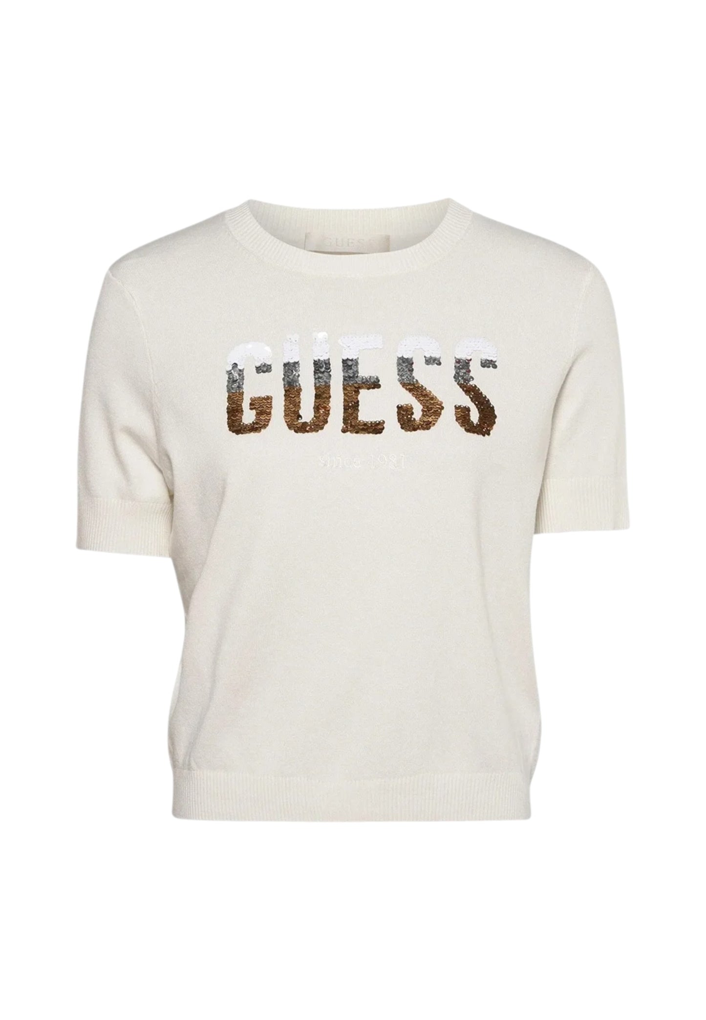 Maglione A Girocollo Donna Guess Manica Corta Layla Boxy Logo W5YR25Z2NQ2