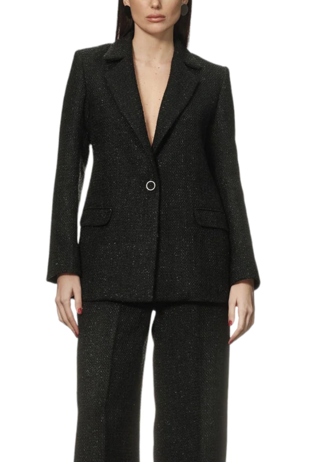 Giacca Blazer Donna White Wise Monopetto Boucle' Lurex WW18506