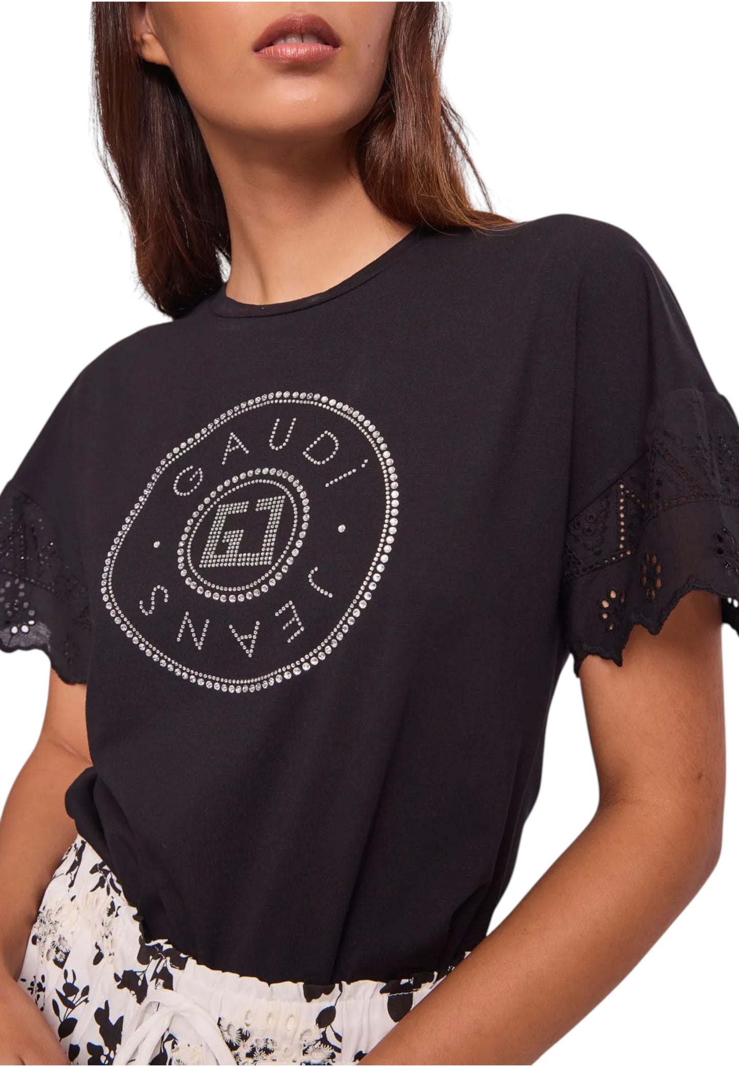 T-Shirt Manica Corta Donna Gaudi Con Maniche In Pizzo