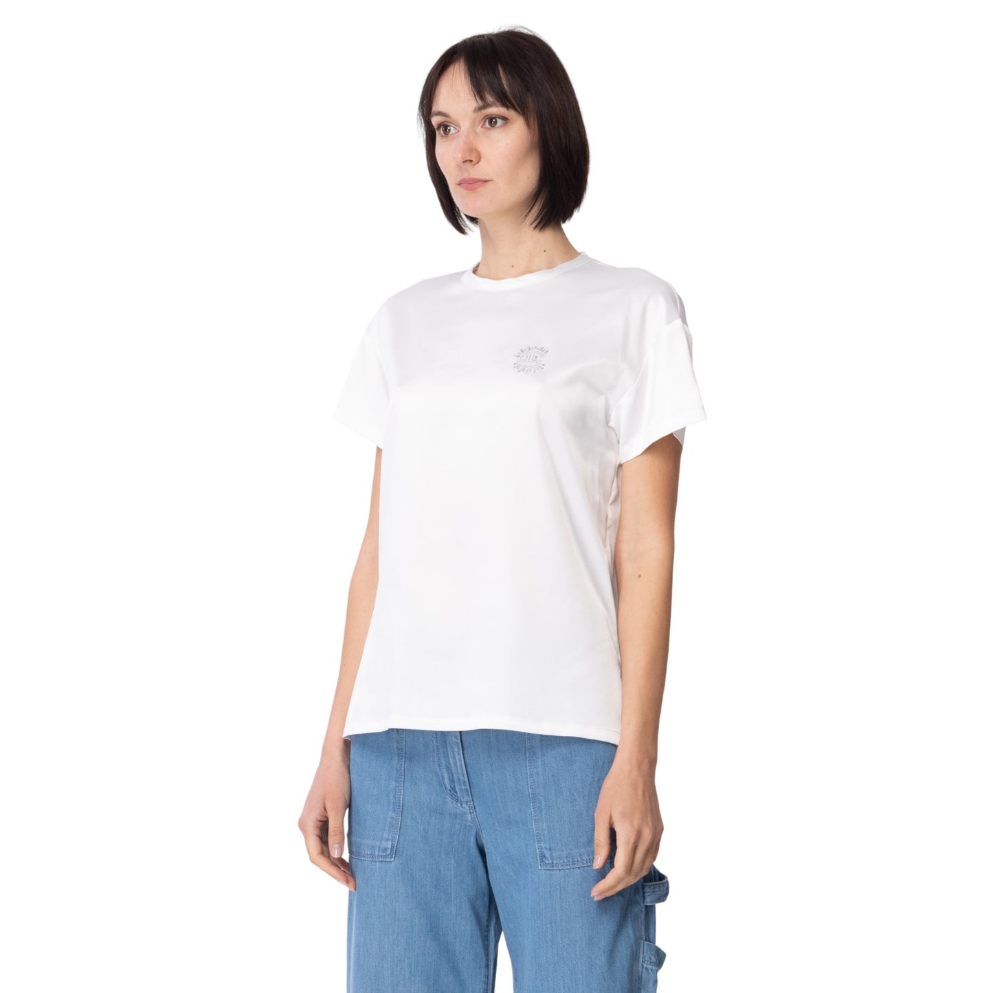 Blusa Manica Corta Donna Gaelle In Raso Con Logo In Strass GBDP16030