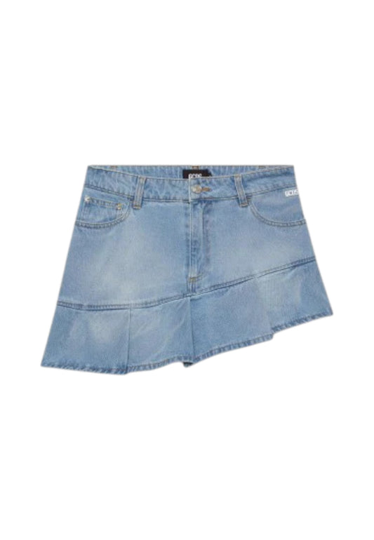 Gonna Corta Donna Gcds In Jeans Pleated Stone Washed