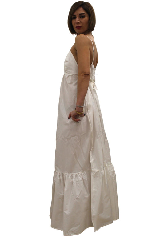Vestito Lungo Donna White Wise Con Cintura WW28813