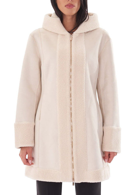 Cappotto Donna White Wise Montone Con Zip E Cappuccio WW18200