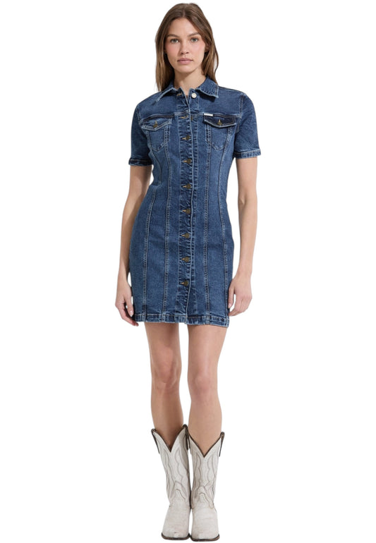 Vestito Corto Donna Guess Manica Corta In Denim Gj W5YK55D5R11