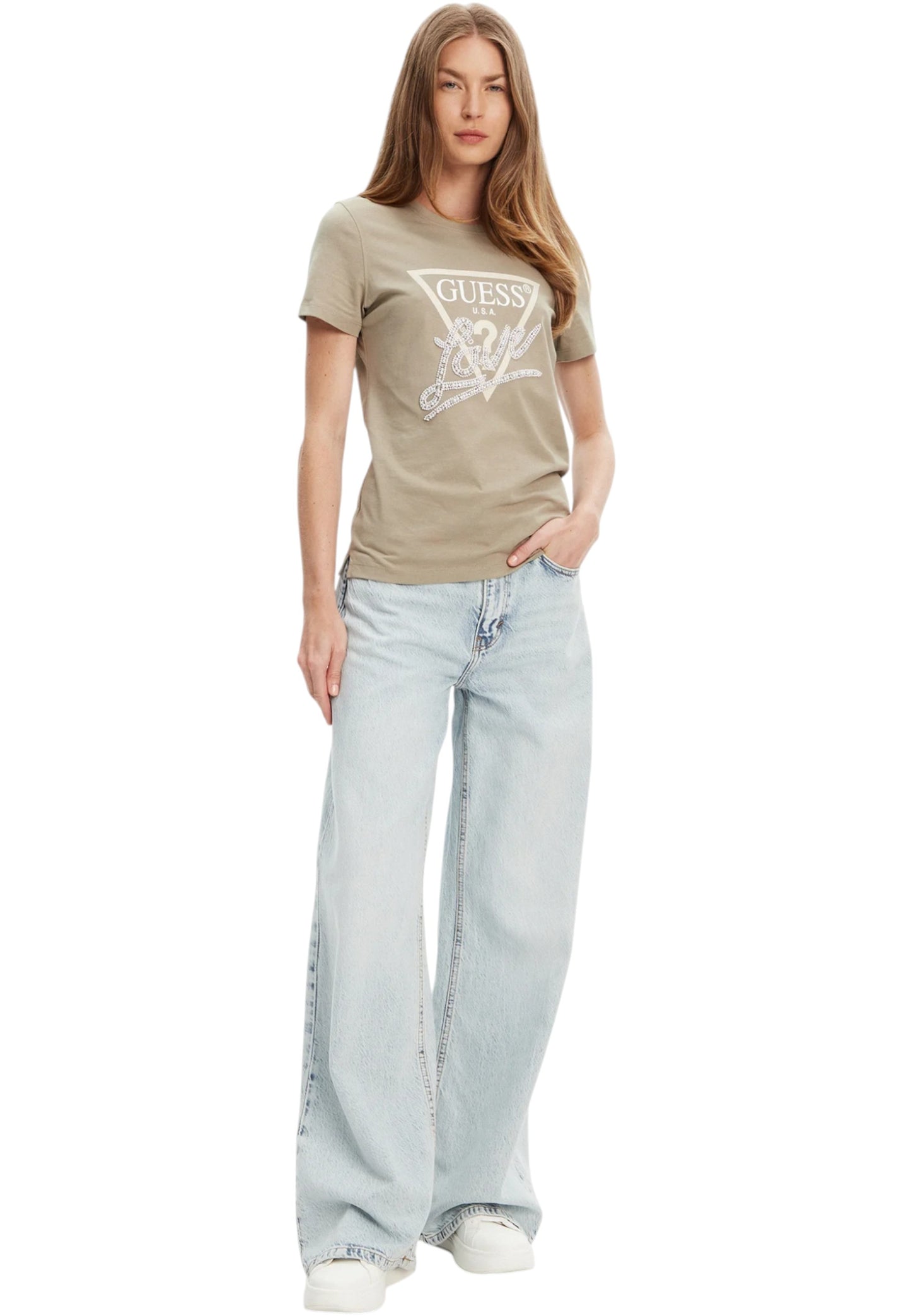 T-Shirt Manica Corta Donna Guess Pearls Love Triangle W5YI40I3Z14