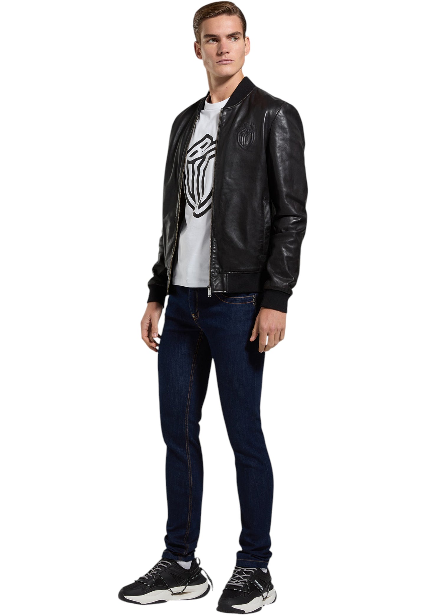 Giacca In Pelle Uomo Bikkembergs Con Motivi Decorativi In Rilievo