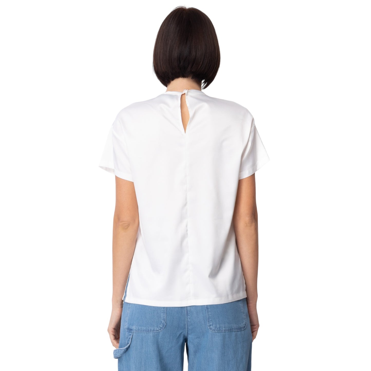 Blusa Manica Corta Donna Gaelle In Raso Con Logo In Strass GBDP16030