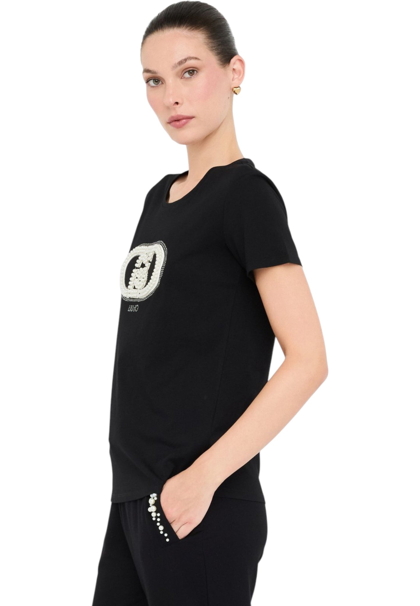T-Shirt Manica Corta Donna Liu Jo Monogram Pearl TF5280JS923