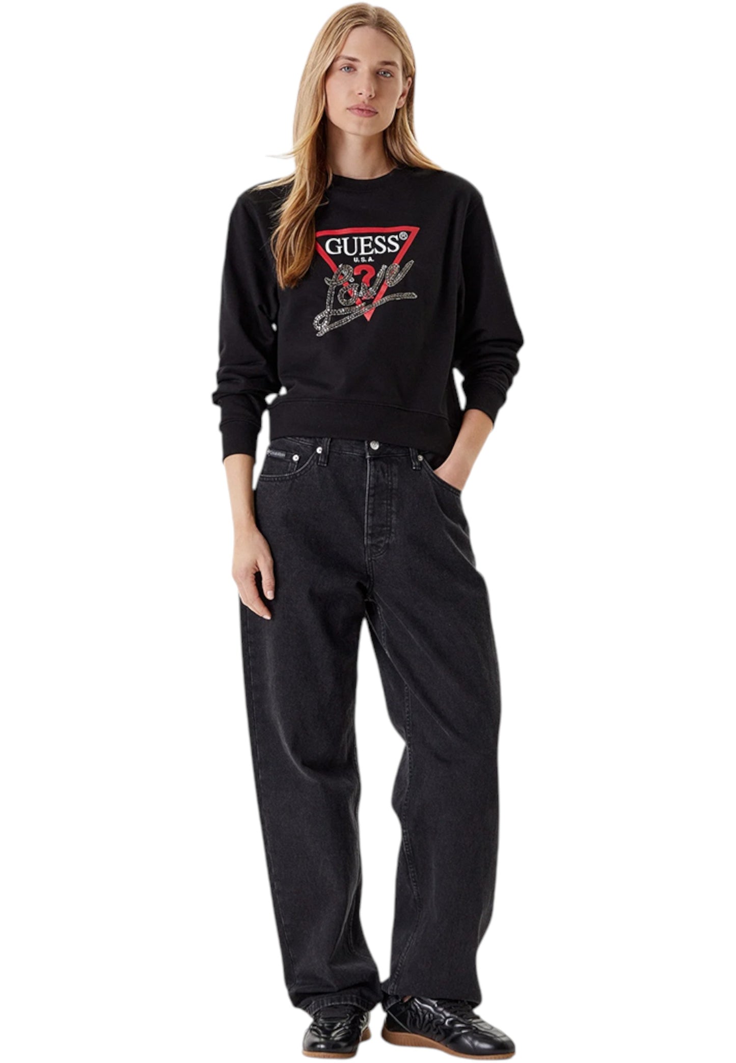 Felpa A Girocollo Donna Guess Studded Love W5YQ06KB681