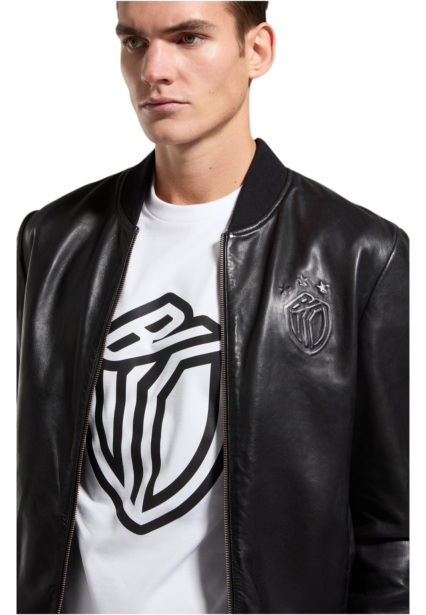 Giacca In Pelle Uomo Bikkembergs Con Motivi Decorativi In Rilievo